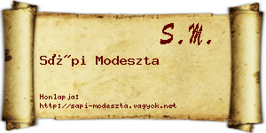 Sápi Modeszta névjegykártya